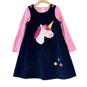 KORANGO Australia Unicorn Corduroy Pinafore Dress Set Girls 6 Pink Pointelle Top